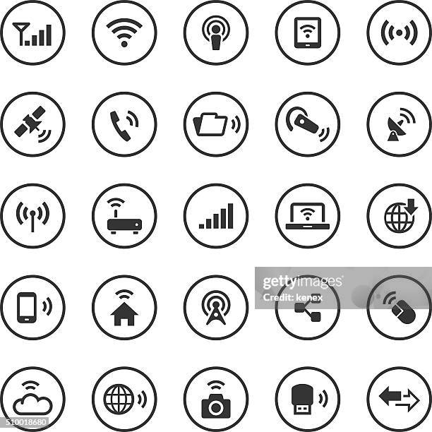 ilustrações, clipart, desenhos animados e ícones de círculo ícones definido/tecnologia sem fio - podcasting