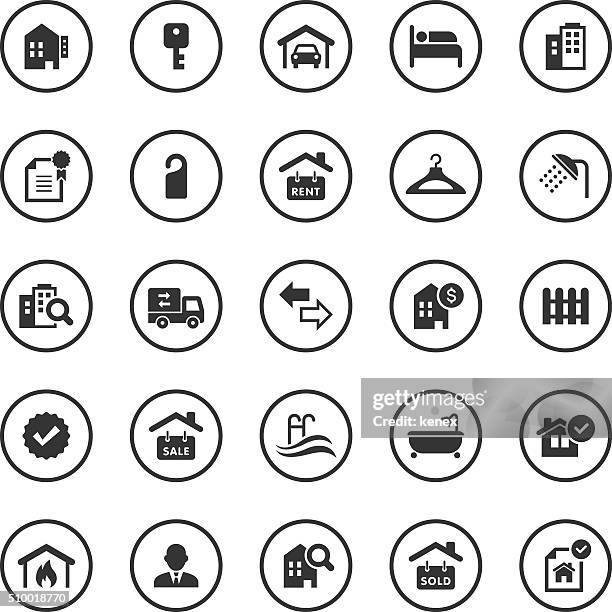 stockillustraties, clipart, cartoons en iconen met circle icons set | real estate - veiligheidshek