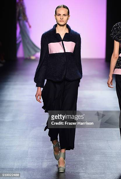 Model walks the runway wearing Son Jung Wan Fall 2016 during New York Fashion Week: The Shows at The Dock, Skylight at Moynihan Station on February...