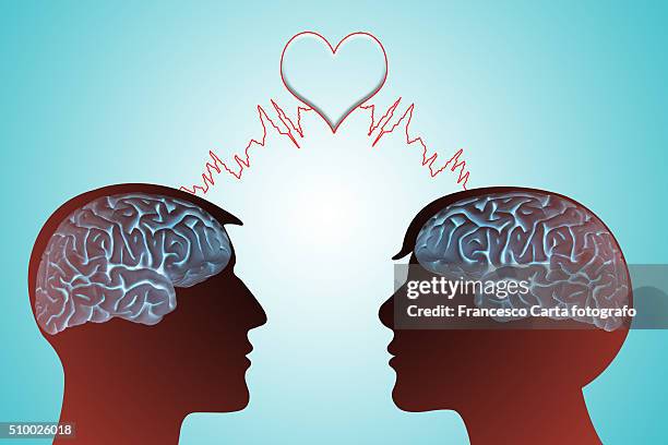valentine's day - brief. loving telepathy - young couple thinking stock illustrations