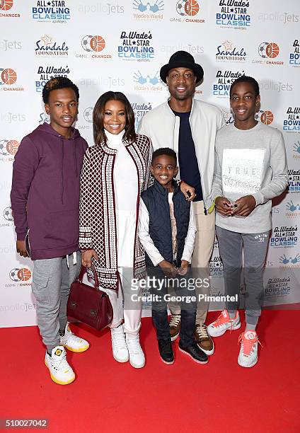 Dahveon Morris, Gabrielle Union, Zion Wade, Dwyane Wade, and Zaire Wade attend the DWade All Star Bowling Classic Benefitting The Sandals Foundation...
