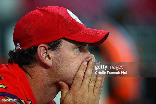 Kyle Mills of Gemini Arabians looks on nervouslyduring the Final match of the Oxigen Masters Champions League between Gemini Arabians and Leo Lions...