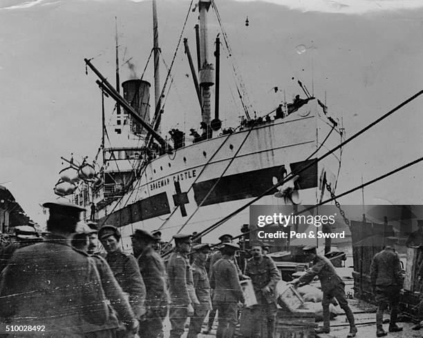 Troops departing ship, circa 1914-15, France.