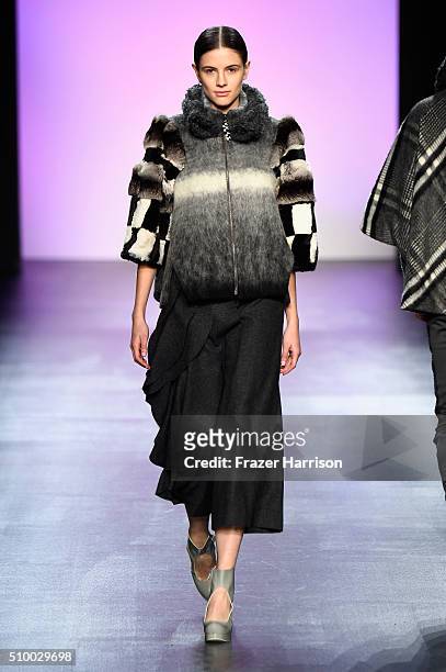 Model walks the runway wearing Son Jung Wan Fall 2016 during New York Fashion Week: The Shows at The Dock, Skylight at Moynihan Station on February...