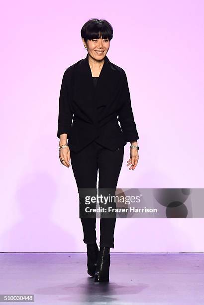 Designer Son Jung Wan poses on the runway wearing Son Jung Wan Fall 2016 during New York Fashion Week: The Shows at The Dock, Skylight at Moynihan...