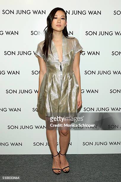 Actress Arden Cho poses backstage at the Son Jung Wan Fall 2016 fashion show during New York Fashion Week: The Shows at The Dock, Skylight at...
