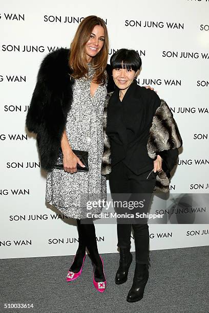 Kelly Killoren Bensimon and designer Son Jung Wan pose backstage at the Son Jung Wan Fall 2016 fashion show during New York Fashion Week: The Shows...