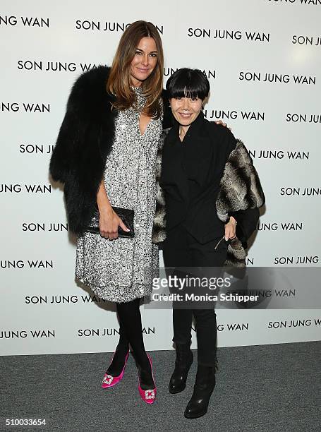 Kelly Killoren Bensimon and designer Son Jung Wan pose backstage at the Son Jung Wan Fall 2016 fashion show during New York Fashion Week: The Shows...