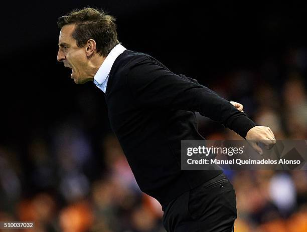 Gary Neville manager of Valencia CF reacts during the La Liga match between Valencia CF and RCD Espanyol at Estadi de Mestalla on February 13, 2016...