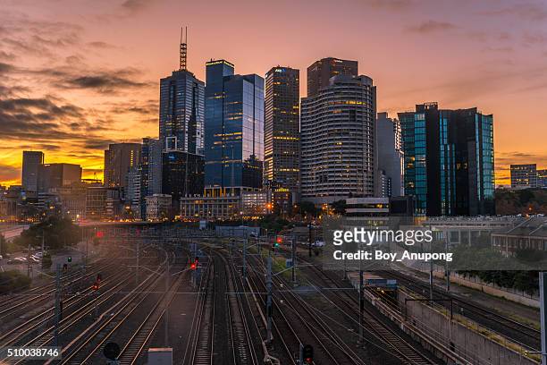 melbourne city with beautiful twilight. - melbourne train stock pictures, royalty-free photos & images
