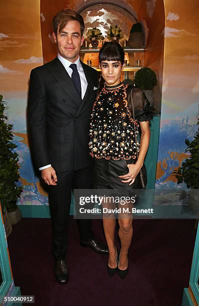Chris Pine and Sofia Boutella attend the Charles Finch and Chanel Pre-BAFTA cocktail party and dinner at Annabel's on February 13, 2016 in London,...