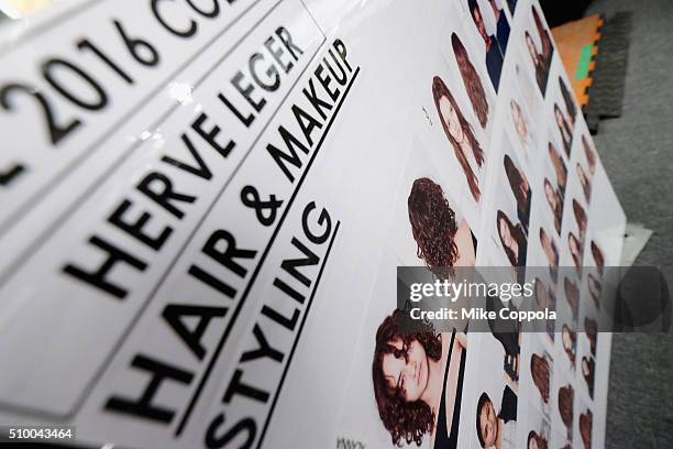 Backstage at model prep stations seen during Day 3 of New York Fashion Week: The Shows at Skylight at Moynihan Station on February 13, 2016 in New...