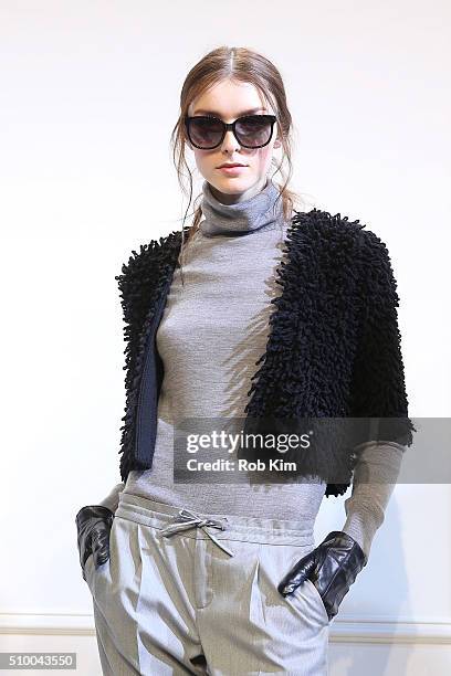 Models showcase new outfits at the Banana Republic presentation during Fall 2016 New York Fashion Week at Highline Stages on February 13, 2016 in New...