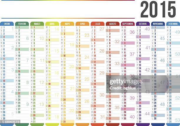 spanish calendar 2015 - fourniture de bureau stock illustrations