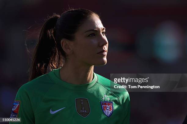 Hope Solo of USA walks off the field during the United States v Mexico: Group A - 2016 CONCACAF Women's Olympic Qualifying at Toyota Stadium on...