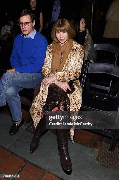 Shelby Bryan with editor-in-chief of American Vogue Anna Wintour attend the Alexander Wang Fall 2016 fashion show during New York Fashion Week at St....