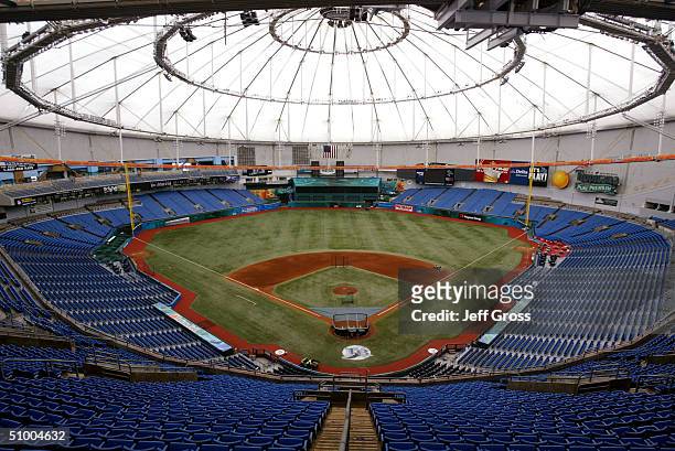 General view of the interior of Tropicana Field on May 26, 2004 in St. Petersburg, Florida.