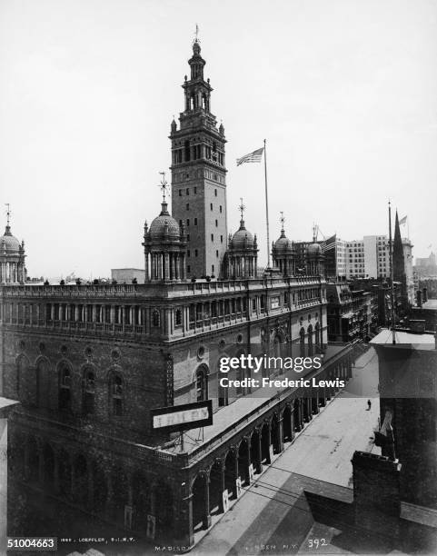 Exterior of the second Madison Square Garden at its original location, 26th Street and Madison Avenue, New York City, 1895. The building was designed...