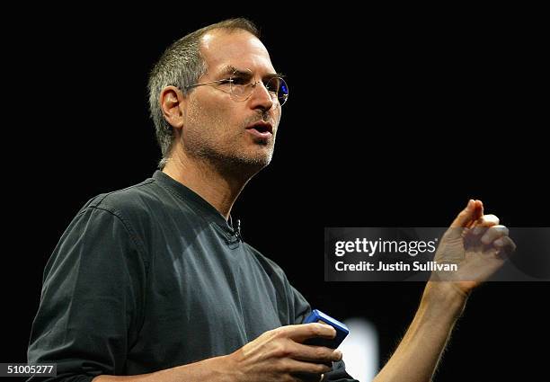 Apple CEO Steve Jobs delivers the keynote address at the 2004 Worldwide Developers Conference June 28, 2004 in San Francisco, California. Jobs...