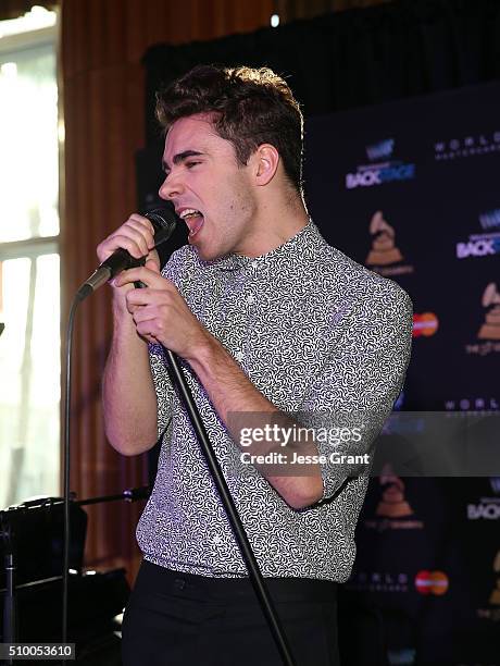 Singer Nathan Sykes performs during the Westwood One Radio Remotes during The 58th GRAMMY Awards at Staples Center on February 13, 2016 in Los...