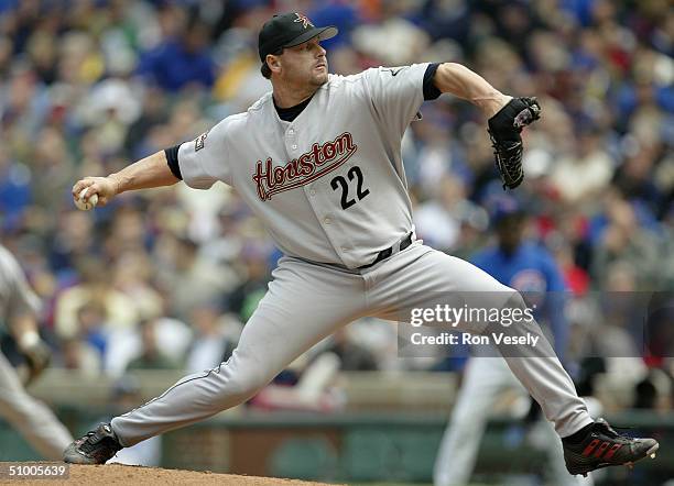 Roger Clemens of the Houston Astros throws against the Chicago Cubs during the game on June 2, 2004 at Wrigley Field in Chicago, Illinois. The Astros...