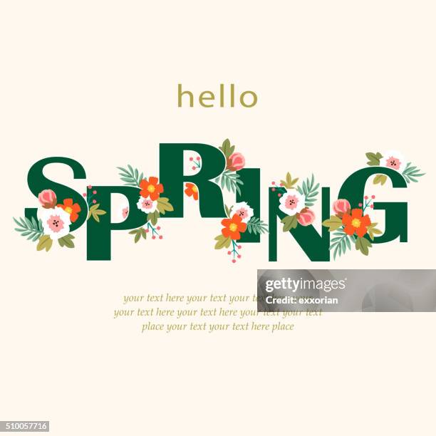 hello spring floral - spring text stock illustrations