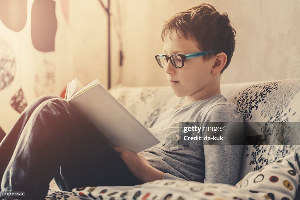 Cute boy reading a book