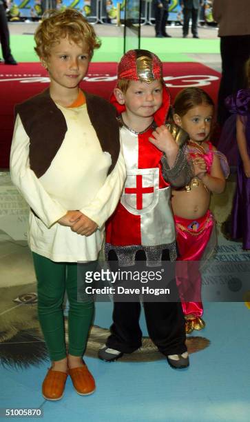 The children of Jude Law and Sadie Frost arrive at the UK Charity Premiere of "Shrek 2" at the Empire Leicester Square on June 28, 2004 in London....