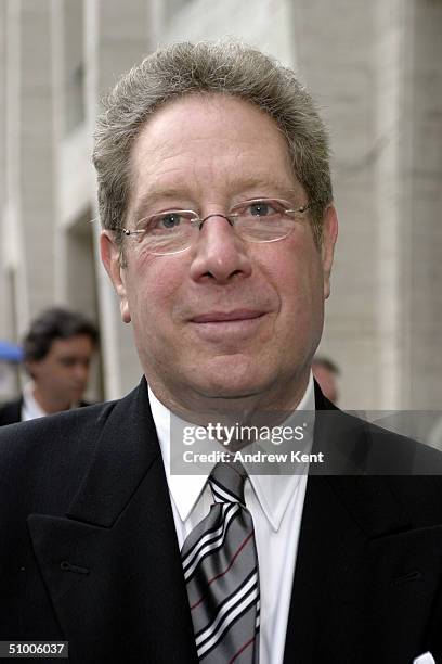 Host John Sterling poses outside before MODA Entertainment's Tribute Screening Of "Pride Of The Yankees" at Lincoln Center on June 28, 2004 in New...