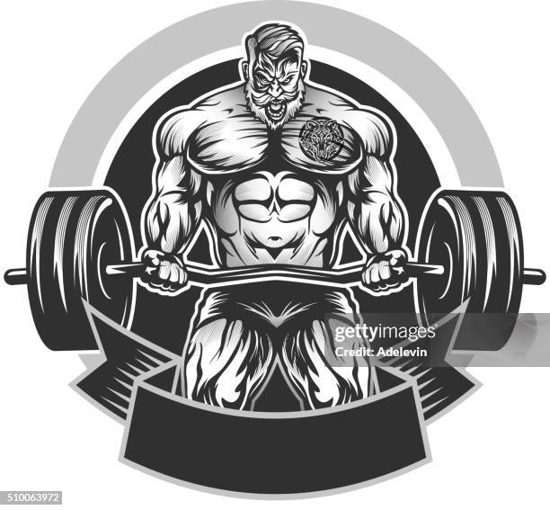 muscular bodybuilding emblem - body building stock illustrations