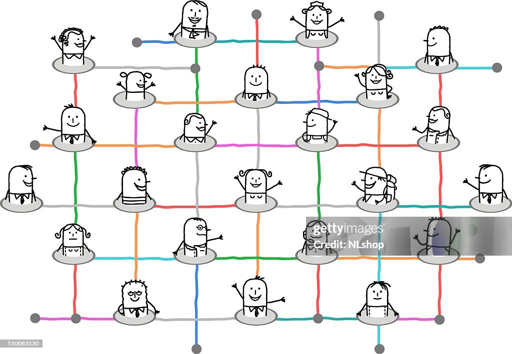 Cartoon Connected People On Big Social Network High-Res Vector Graphic ...