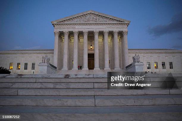 The U.S. Supreme Court is seen at dusk February 13, 2016 in Washington, DC. Supreme Court Justice Antonin Scalia was at a Texas Ranch Saturday...
