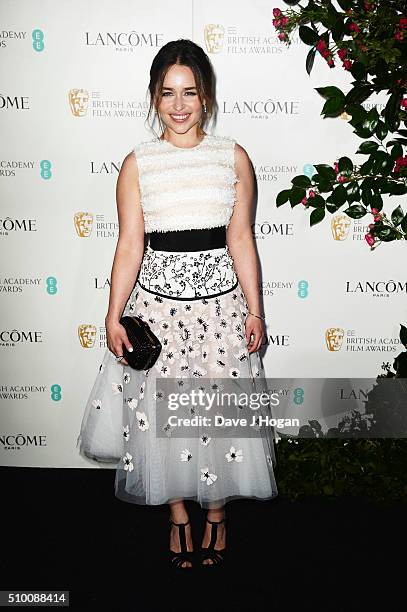 Emilia Clarke attends the Lancome BAFTA nominees party at Kensington Palace on February 13, 2016 in London, England.