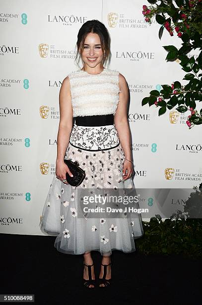 Emilia Clarke attends the Lancome BAFTA nominees party at Kensington Palace on February 13, 2016 in London, England.