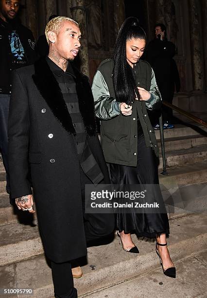 Tyga and Kylie Jenner are seen outside the Alexander Wang show during New York Fashion Week: Women's Fall/Winter 2016 on February 13, 2016 in New...