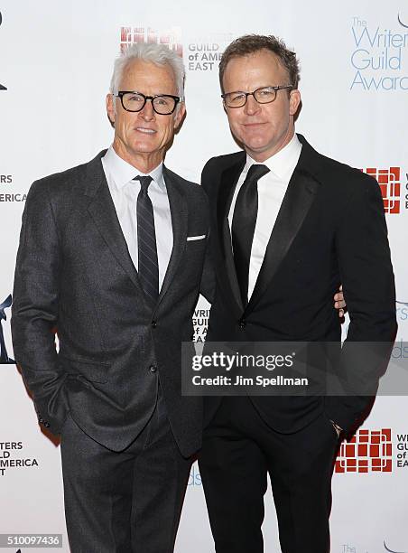 Actors John Slattery and director/actor Tom McCarthy attends the 2016 Writers Guild Awards New York ceremony at The Edison Ballroom on February 13,...