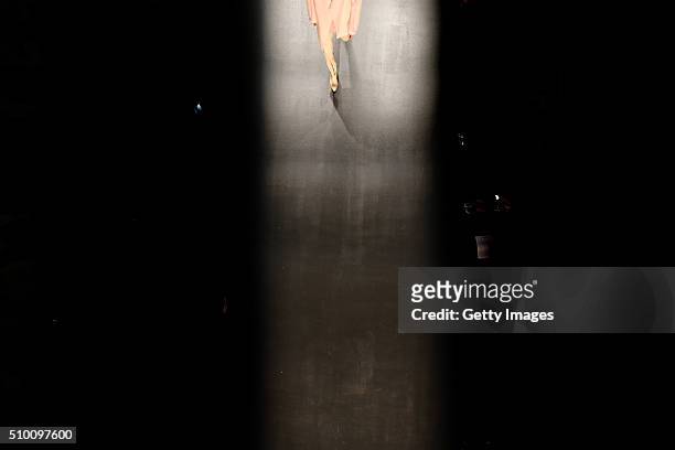 Model walks the runway at the Son Jung Wan Fall 2016 fashion show during New York Fashion Week: The Shows at Skylight at Moynihan Station on February...