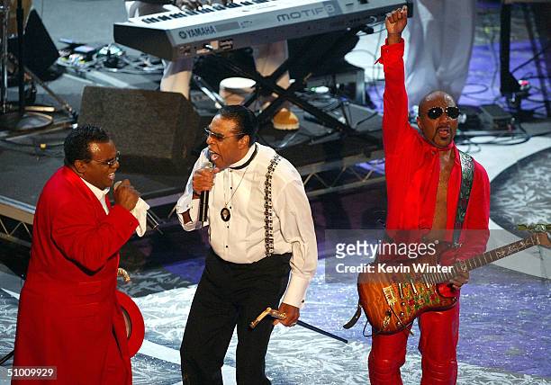 Ron, Rudolf and Ernie Isley of the Musical Group The Isley Brothers perform on stage at the 2004 Black Entertainment Awards held at the Kodak Theatre...