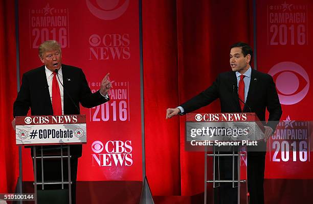 Republican presidential candidates Donald Trump and Sen. Marco Rubio participate in a CBS News GOP Debate February 13, 2016 at the Peace Center in...