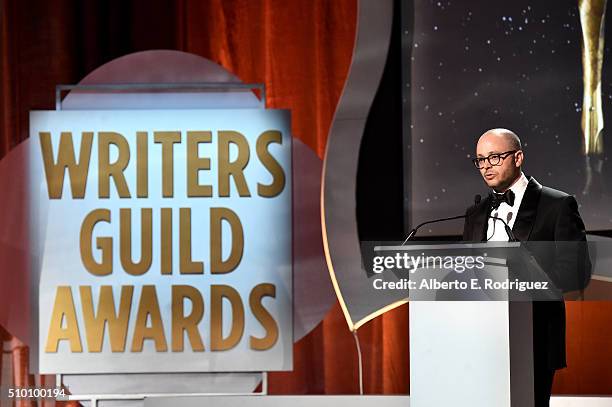 Writer/producer Damon Lindelof speaks onstage during the 2016 Writers Guild Awards at the Hyatt Regency Century Plaza on February 13, 2016 in Los...