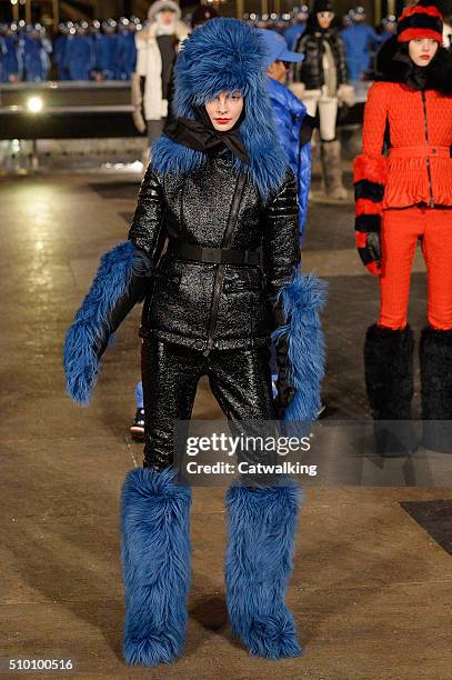 Model walks the runway at the Moncler Grenoble Autumn Winter 2016 fashion show during New York Fashion Week on February 13, 2016 in New York, United...