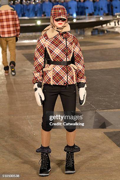 Model walks the runway at the Moncler Grenoble Autumn Winter 2016 fashion show during New York Fashion Week on February 13, 2016 in New York, United...
