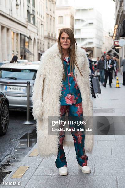 Editor At Large and Creative Consultant for Vogue Japan Anna Dello Russo wears a Francesco Rufini suit on day 3 of Paris Haute Couture Fashion Week...