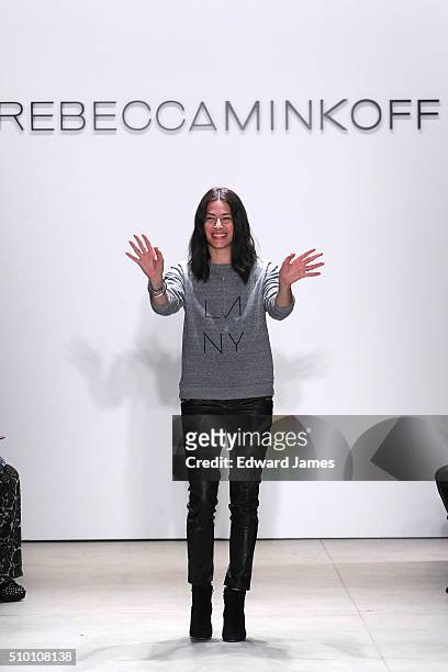Designer Rebecca Minkoff walks the runway during the Rebecca Minkoff fashion show at The Gallery, Skylight at Clarkson Sq on February 13, 2016 in New...