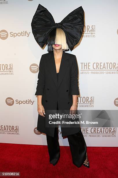 Singer/songwriter Sia attends The Creators Party Presented By Spotify at Cicada on February 13, 2016 in Los Angeles, California.
