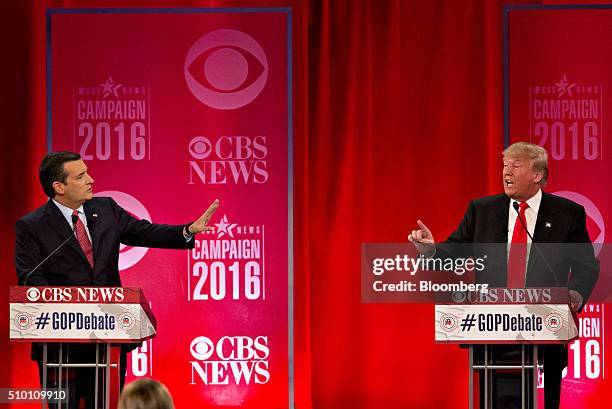 Presidential candidates Senator Ted Cruz, a Republican from Texas, left, and Donald Trump, president and chief executive of Trump Organization Inc.,...