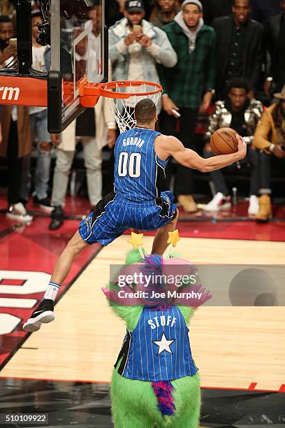 Aaron Gordon of the Orlando Magic dunks the ball during the Verizon Slam Dunk Contest as part of NBA All-Star 2016 on February 13, 2016 at Air Canada...