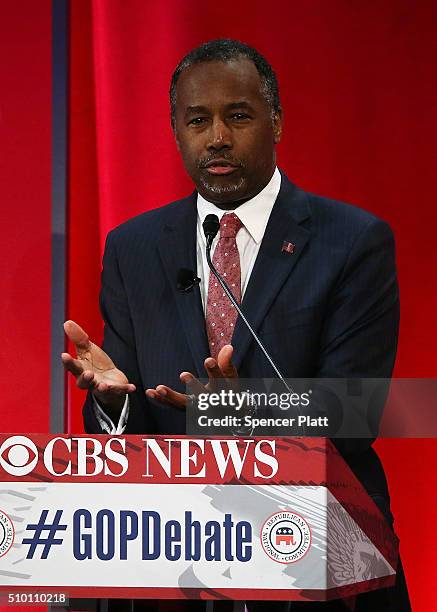 Republican presidential candidate Ben Carson participates in a CBS News GOP Debate February 13, 2016 at the Peace Center in Greenville, South...