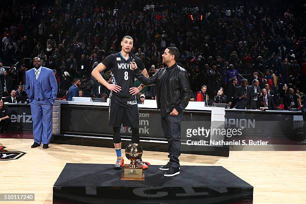 Zach LaVine of the Minnesota Timberwolves wins the Verizon Slam Dunk Contest during State Farm All-Star Saturday Night as part of the 2016 NBA...
