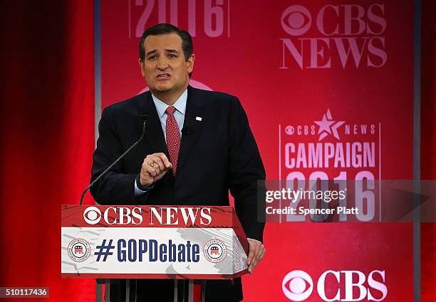 Republican presidential candidate Sen. Ted Cruz participates in a CBS News GOP Debate February 13, 2016 at the Peace Center in Greenville, South...